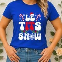 Le Tits Now Funny Christmas Let It Snow Xmas Hat Snowflake Cute Gift Women's T-Shirt thumb 2