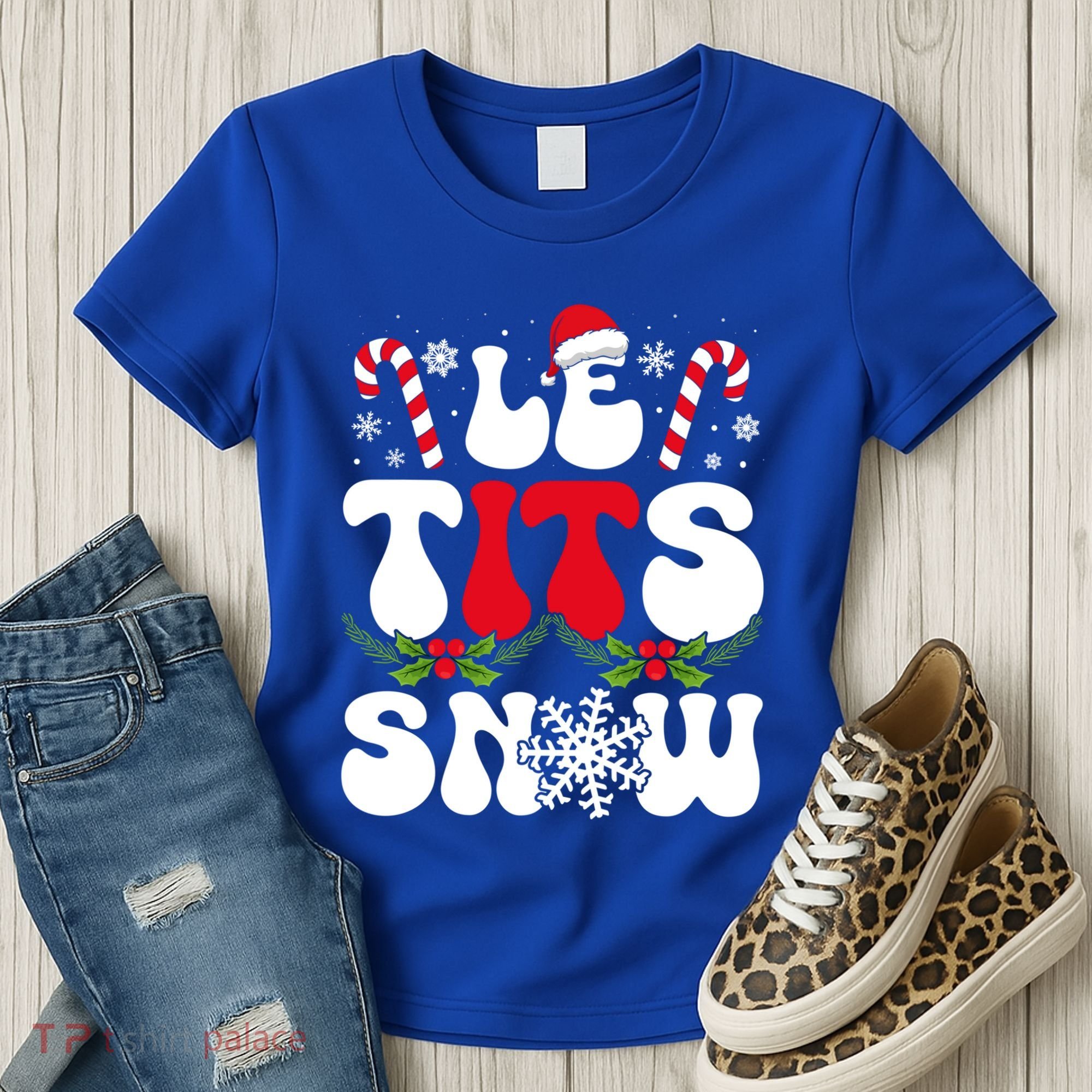 Le Tits Now Funny Christmas Let It Snow Xmas Hat Snowflake Cute Gift Women's T-Shirt