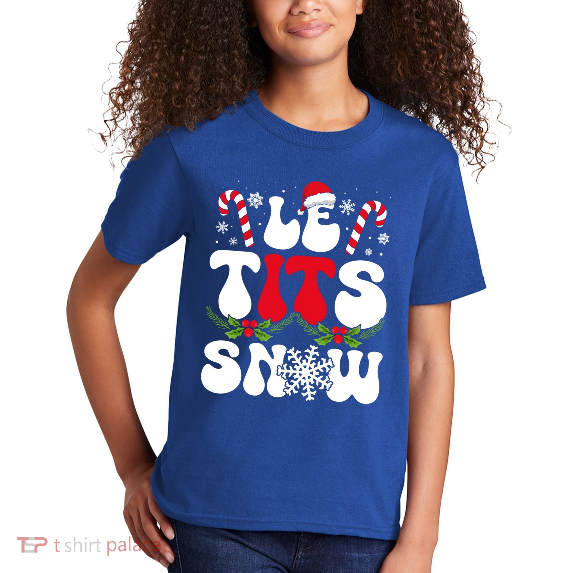 Le Tits Now Funny Christmas Let It Snow Xmas Hat Snowflake Cute Gift Kids T-Shirt