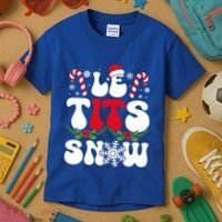 Le Tits Now Funny Christmas Let It Snow Xmas Hat Snowflake Cute Gift Kids T-Shirt thumb 3