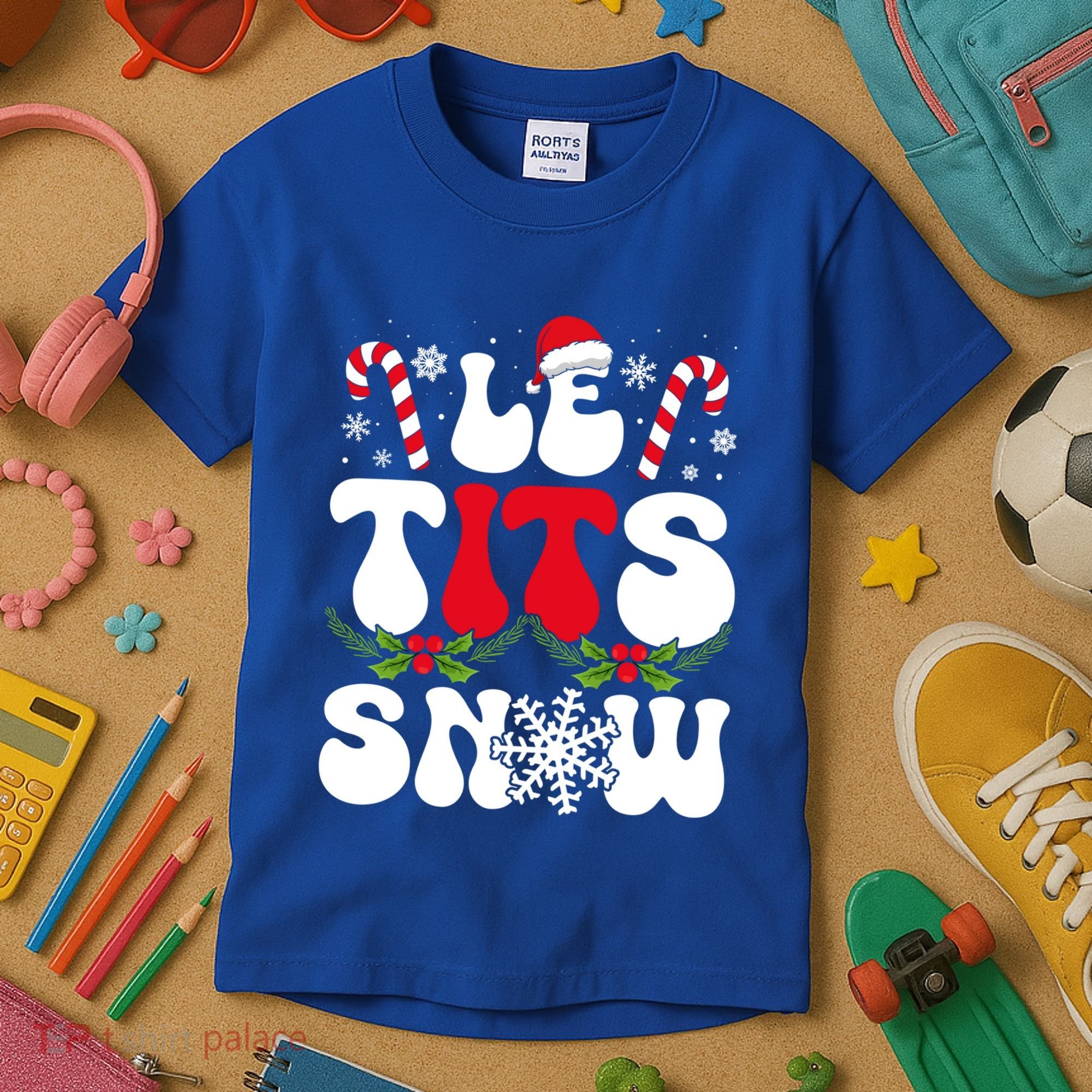 Le Tits Now Funny Christmas Let It Snow Xmas Hat Snowflake Cute Gift Kids T-Shirt