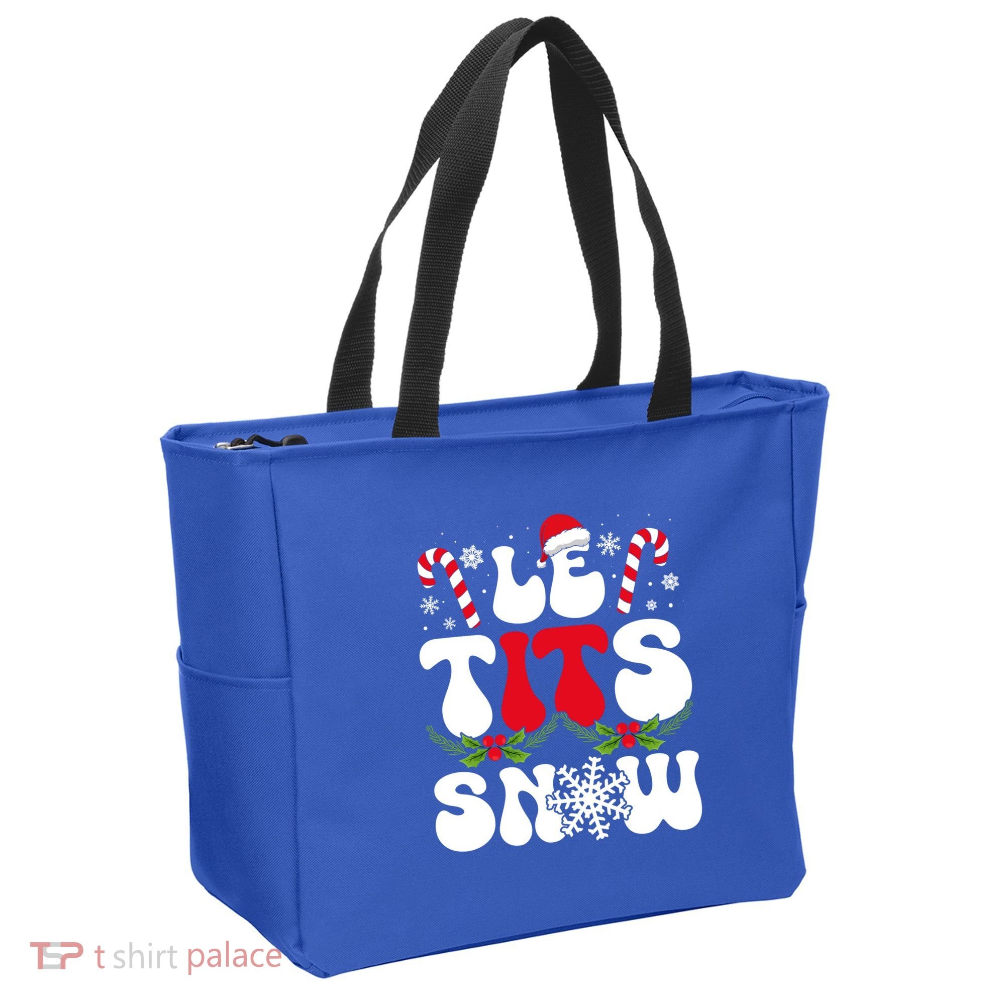 Le Tits Now Funny Christmas Let It Snow Xmas Hat Snowflake Cute Gift Tote Bag