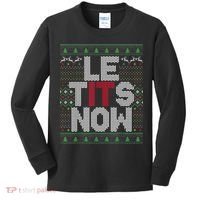 Le Tits Now Christmas Let It Snow Ugly Sweater Funny Party Kids Long Sleeve Shirt thumb 0