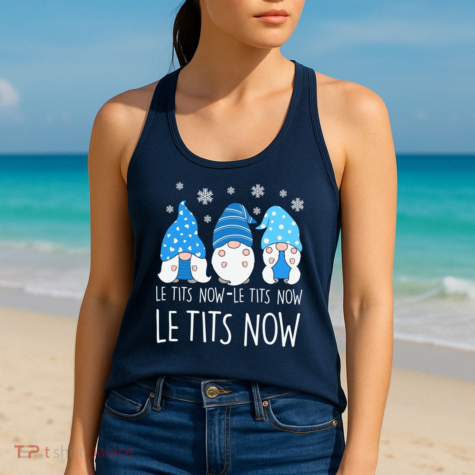 Le Tits Now Christmas Let It Snow Ugly Sweater Funny Party Women's Tank Top