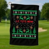 Le Tits Now Christmas Let It Snow Ugly Sweater Party Gift Golf Towel thumb 1