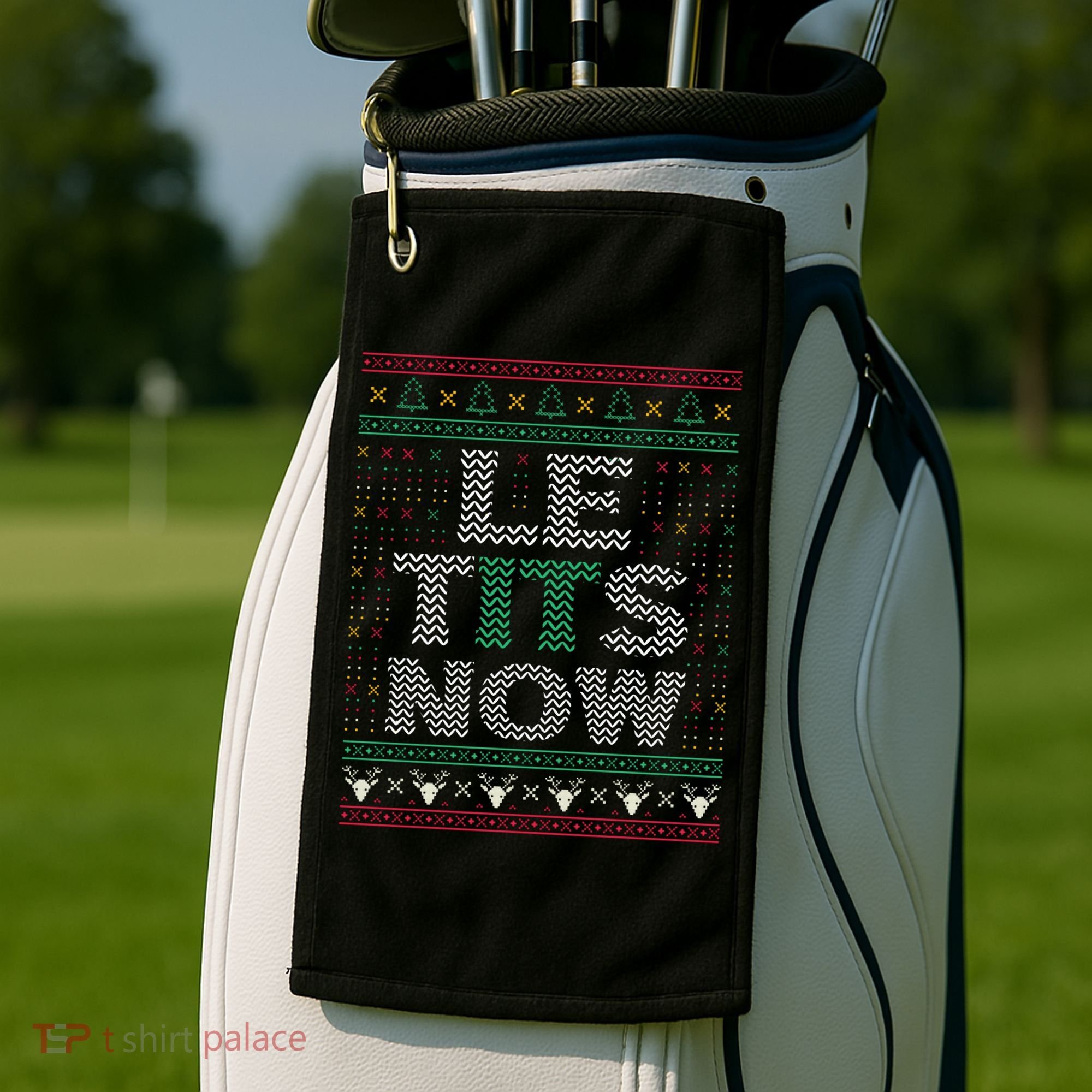 Le Tits Now Funny Party Christmas Ugly Sweater Golf Towel