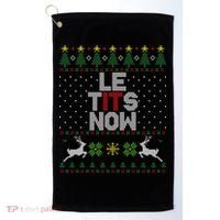 Le Tits Now Christmas Let It Snow Ugly Christmas Sweater Golf Towel thumb 0