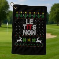 Le Tits Now Christmas Let It Snow Ugly Christmas Sweater Golf Towel thumb 1