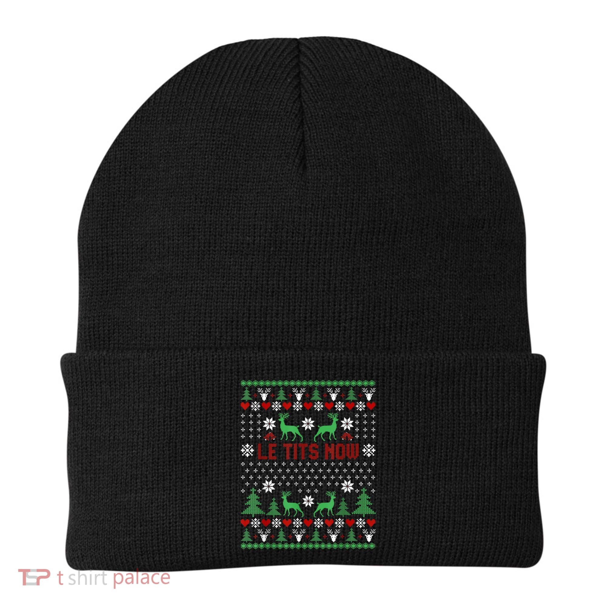 Le Tits Now Christmas Let It Snow Ugly Christmas Sweater Beanie