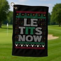 Le Tits Now Christmas Let It Snow Ugly Christmas Sweater Golf Towel thumb 1