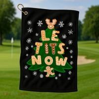 Le Tits Now Christmas Let It Snow Ugly Christmas Sweater Golf Towel thumb 1