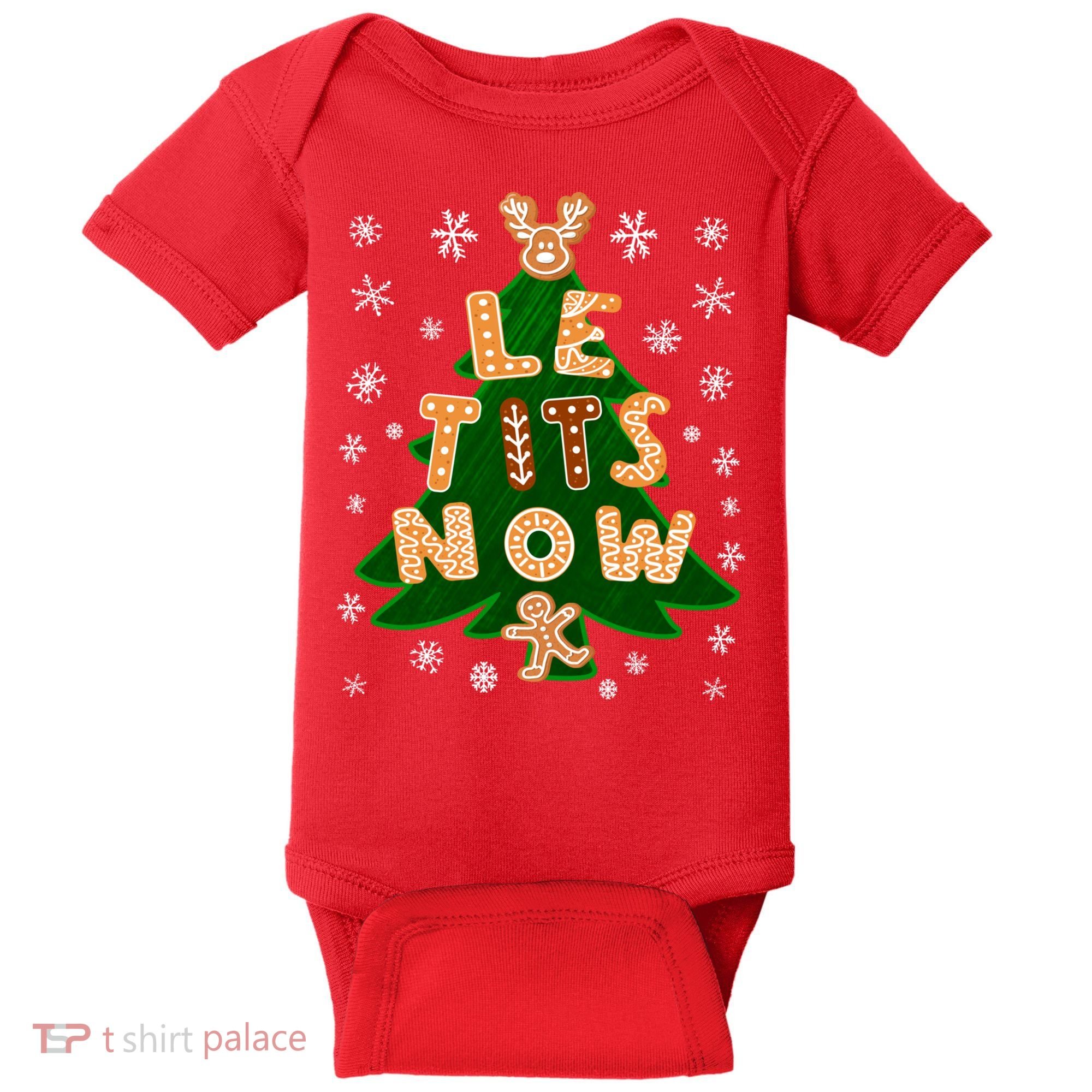 Le Tits Now Christmas Let It Snow Ugly Christmas Sweater Baby Bodysuit