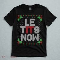 Le Tits Now Funny Christmas Let It Snow Adult Ugly Christmas T-Shirt thumb 5