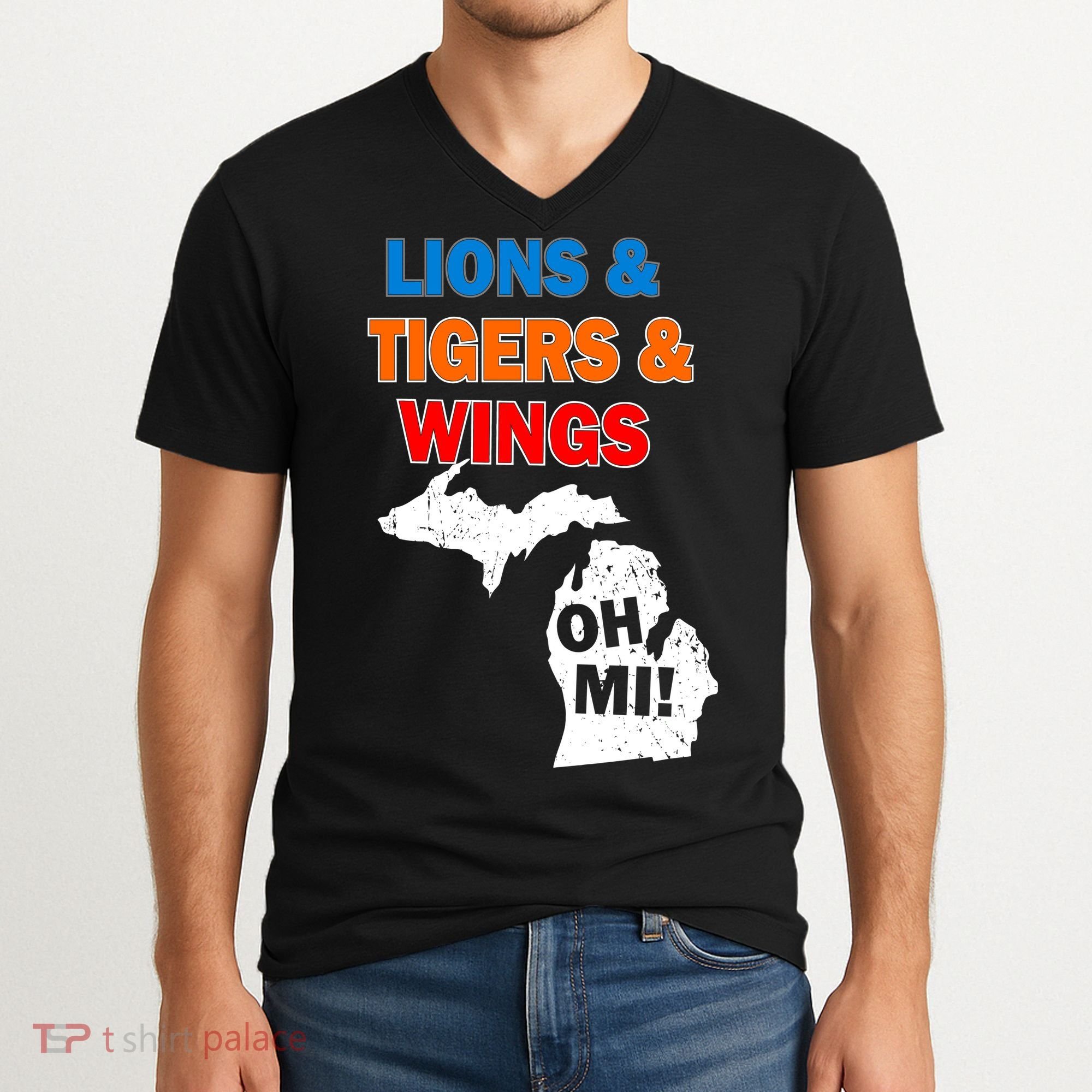 Lions Tigers Wings Oh Mi V-Neck T-Shirt