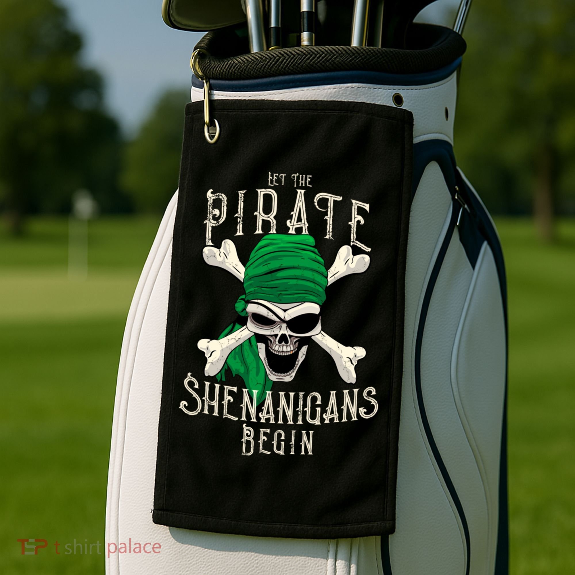 Let The Pirate Shenanigans Begin Pirate Skull Jolly Roger Gift Golf Towel