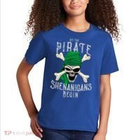 Let The Pirate Shenanigans Begin Pirate Skull Jolly Roger Gift Kids T-Shirt thumb 2
