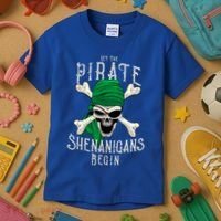 Let The Pirate Shenanigans Begin Pirate Skull Jolly Roger Gift Kids T-Shirt thumb 3