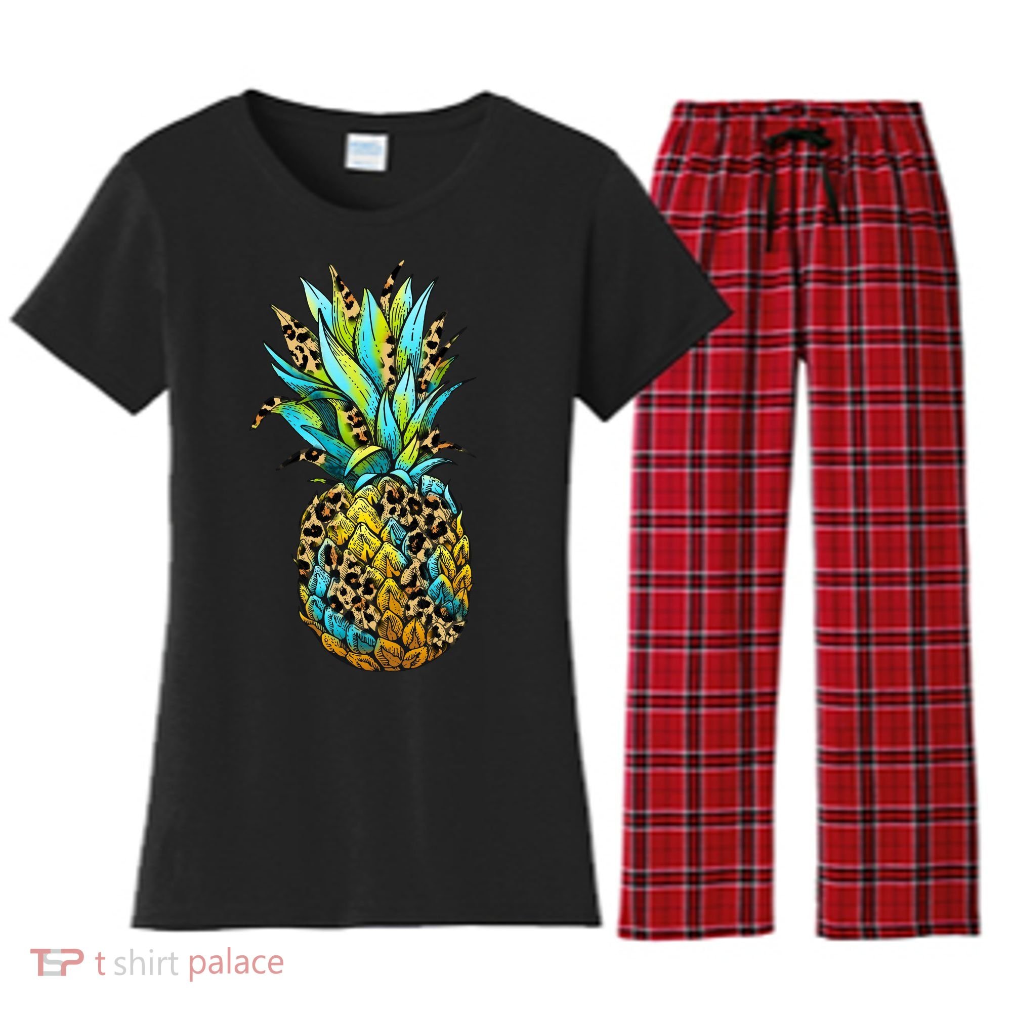 Leopard Tropical Pineapple Women's Flannel Pajama Set