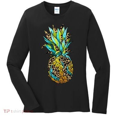 Leopard Tropical Pineapple Women's Long Sleeve Shirt