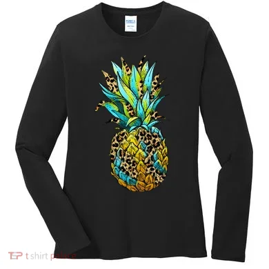 Leopard Tropical Pineapple Women's Long Sleeve Shirt