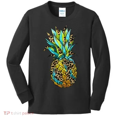 Leopard Tropical Pineapple Kids Long Sleeve Shirt