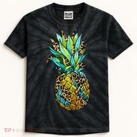 Leopard Tropical Pineapple Kids Tie-Dye T-Shirt thumb 0