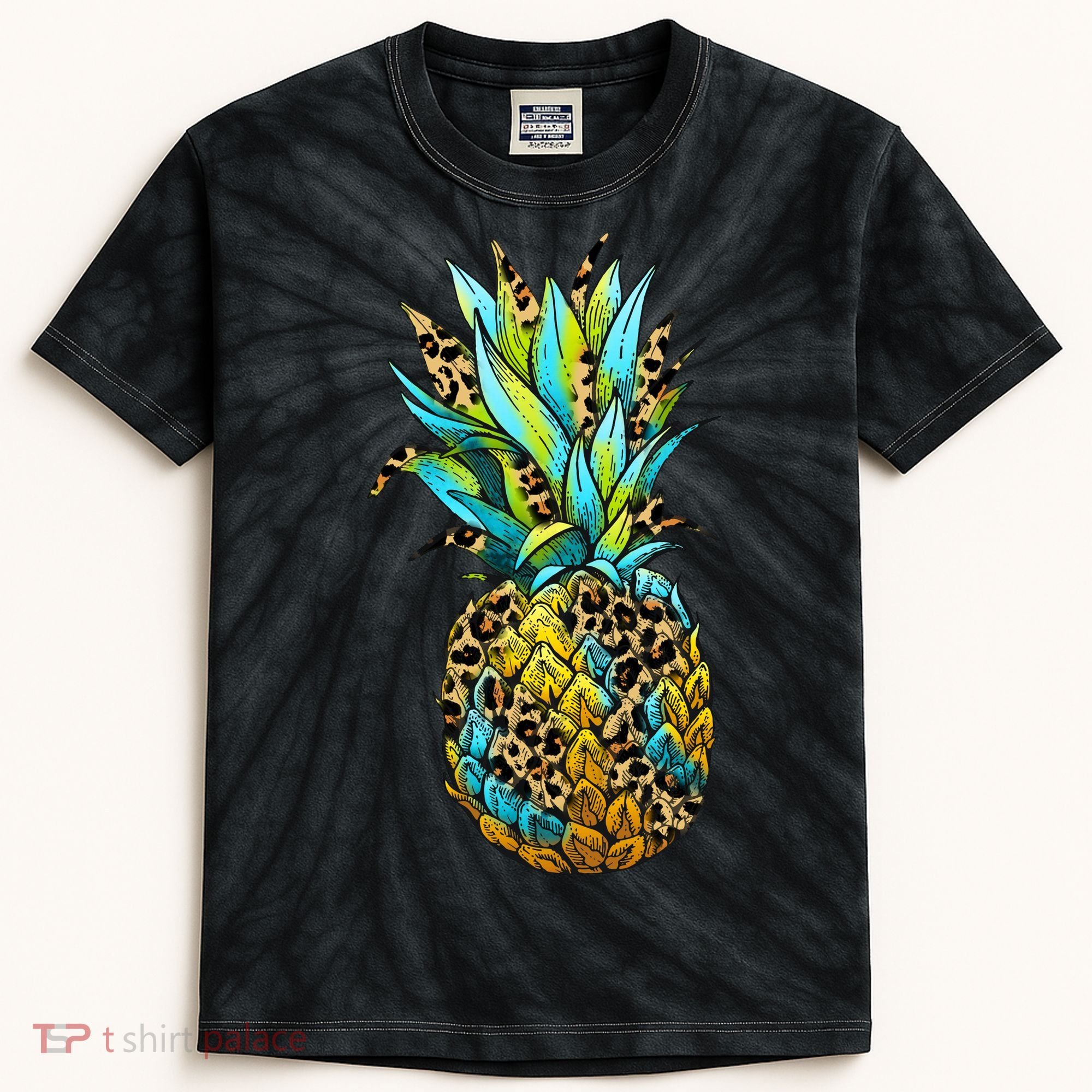 Leopard Tropical Pineapple Kids Tie-Dye T-Shirt
