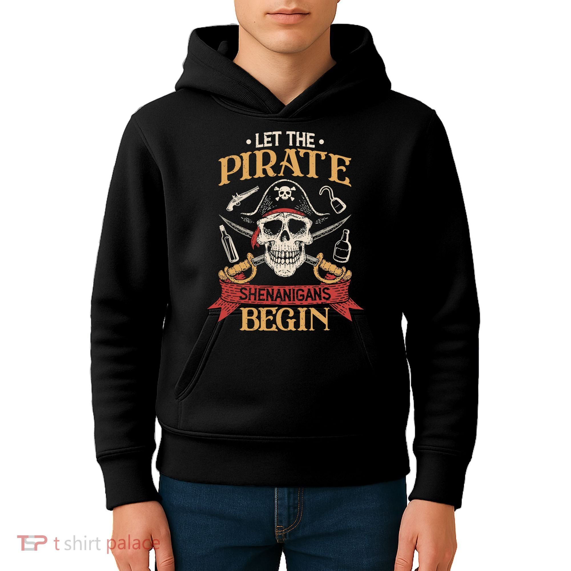 Let The Pirate Shenanigans Begins Crossbones Freebooter Trending Skeleton Skull Kids Hoodie