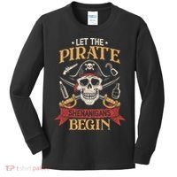 Let The Pirate Shenanigans Begins Crossbones Freebooter Trending Skeleton Skull Kids Long Sleeve Shirt thumb 0