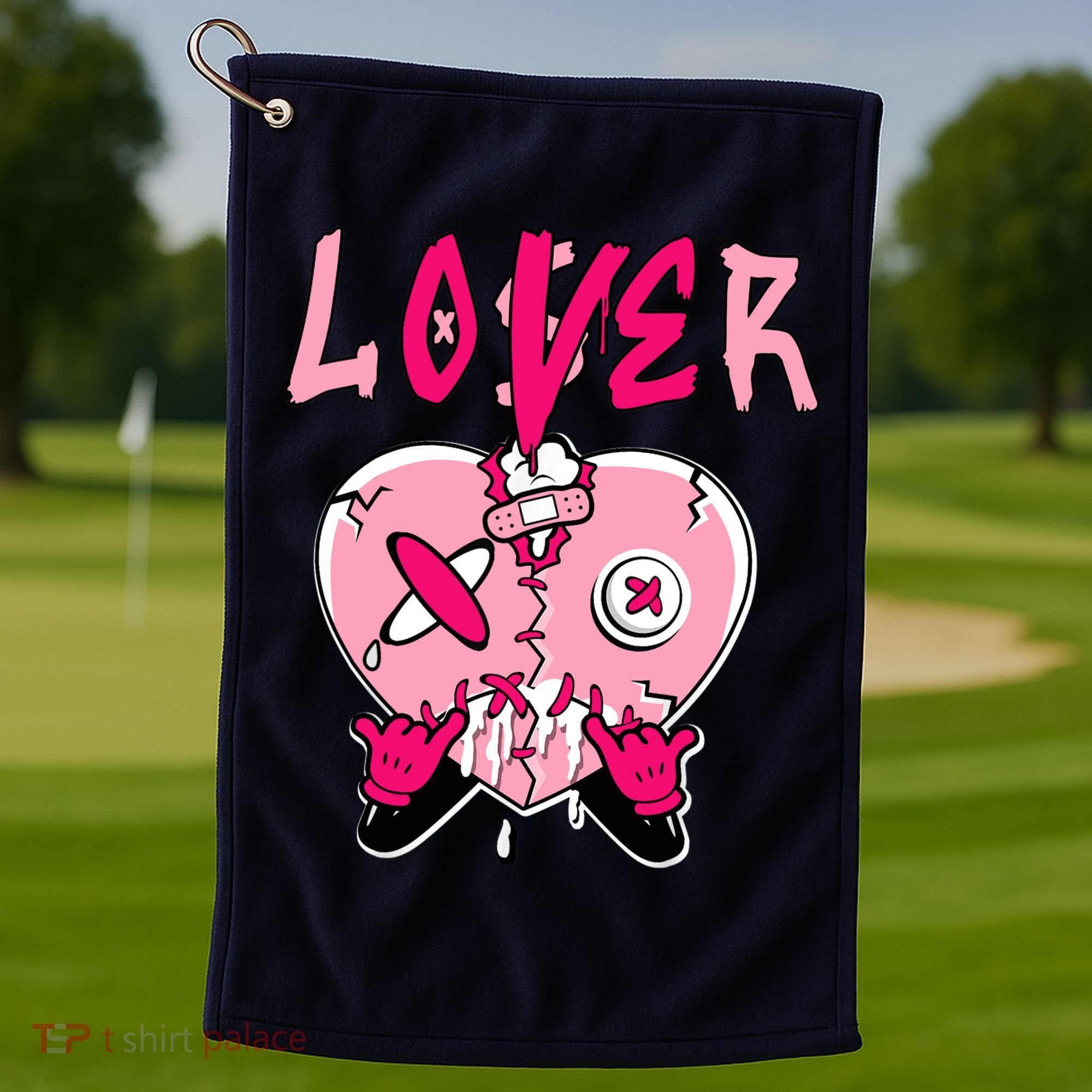 Low Triple Pink Tee Loser Lover Heart Dripping Triple Pink Golf Towel