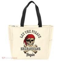 Let The Pirate Shenanigans Begin Funny Pirate Skull Skeleton Tote Bag thumb 0