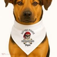 Let The Pirate Shenanigans Begin Funny Pirate Skull Skeleton USA-Made Doggie Bandana thumb 1