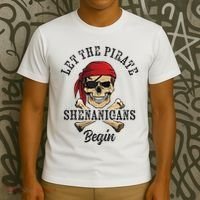 Let The Pirate Shenanigans Begin Funny Pirate Skull Skeleton T-Shirt thumb 3