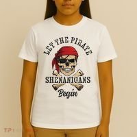 Let The Pirate Shenanigans Begin Funny Pirate Skull Skeleton T-Shirt thumb 4