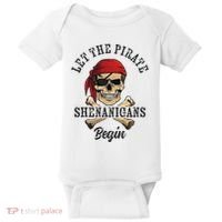 Let The Pirate Shenanigans Begin Funny Pirate Skull Skeleton Baby Bodysuit thumb 0