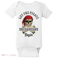 Let The Pirate Shenanigans Begin Funny Pirate Skull Skeleton Baby Bodysuit thumb 0