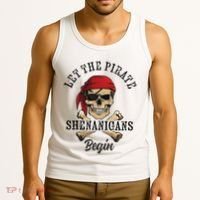 Let The Pirate Shenanigans Begin Funny Pirate Skull Skeleton Tank Top thumb 3
