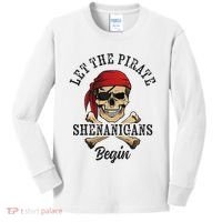 Let The Pirate Shenanigans Begin Funny Pirate Skull Skeleton Kids Long Sleeve Shirt thumb 0