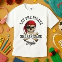 Let The Pirate Shenanigans Begin Funny Pirate Skull Skeleton Kids T-Shirt thumb 3
