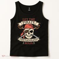 Let The Pirate Shenanigans Begin Halloween Skull Bandana Tank Top thumb 2