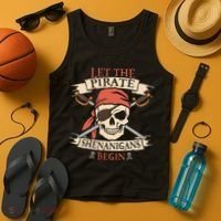 Let The Pirate Shenanigans Begin Halloween Skull Bandana Tank Top thumb 4