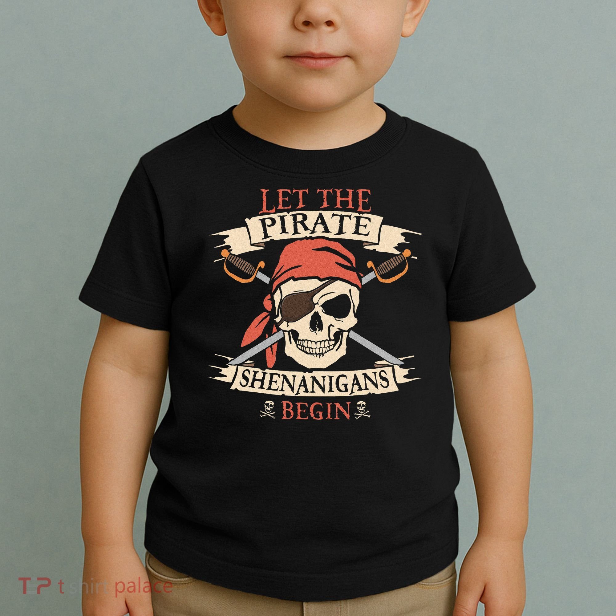 Let The Pirate Shenanigans Begin Halloween Skull Bandana Toddler T-Shirt