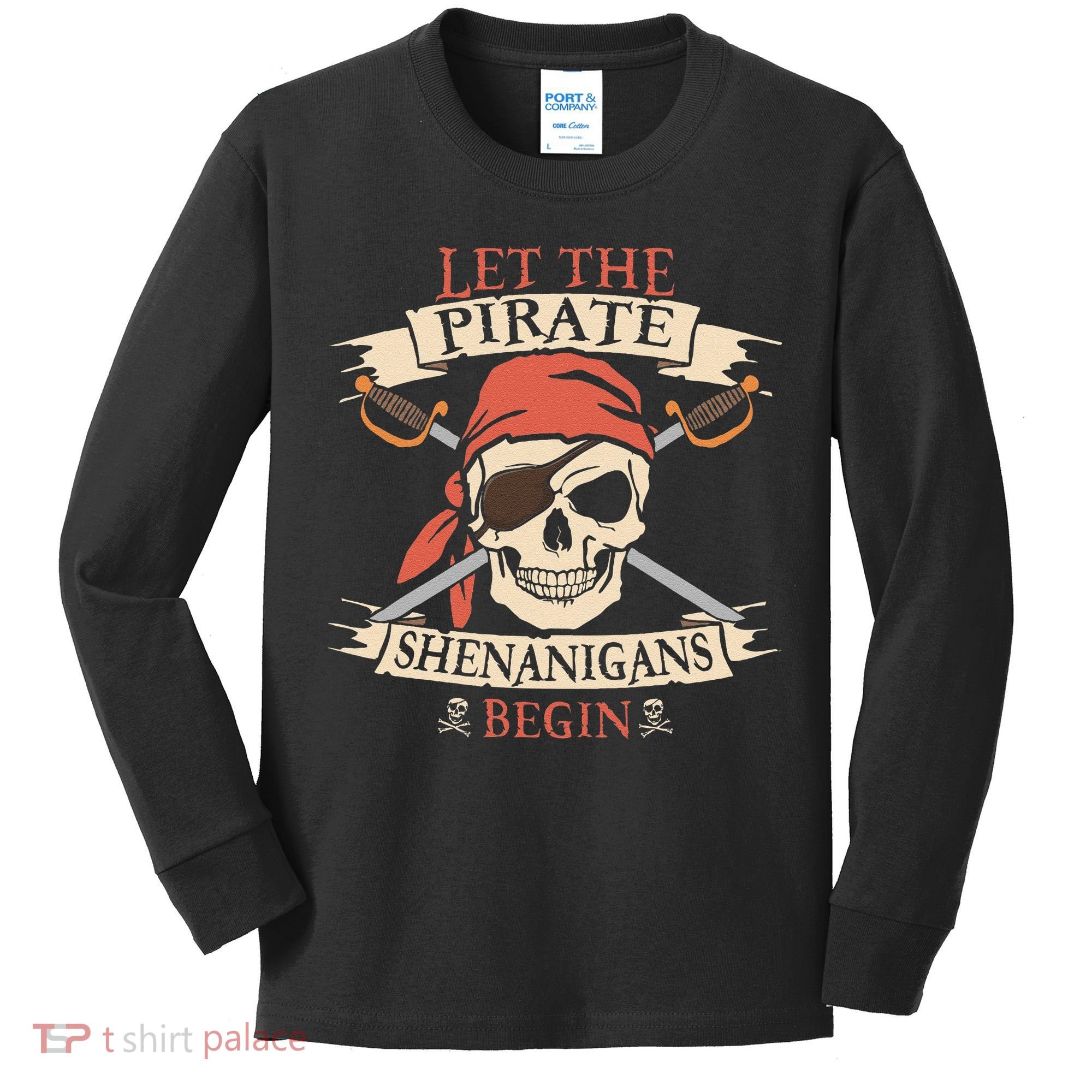 Let The Pirate Shenanigans Begin Halloween Skull Bandana Kids Long Sleeve Shirt