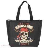 Let The Pirate Shenanigans Begin Halloween Skull Bandana Tote Bag thumb 0