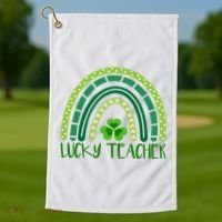 Lucky Teacher Rainbow St Patricks Day Golf Towel thumb 1