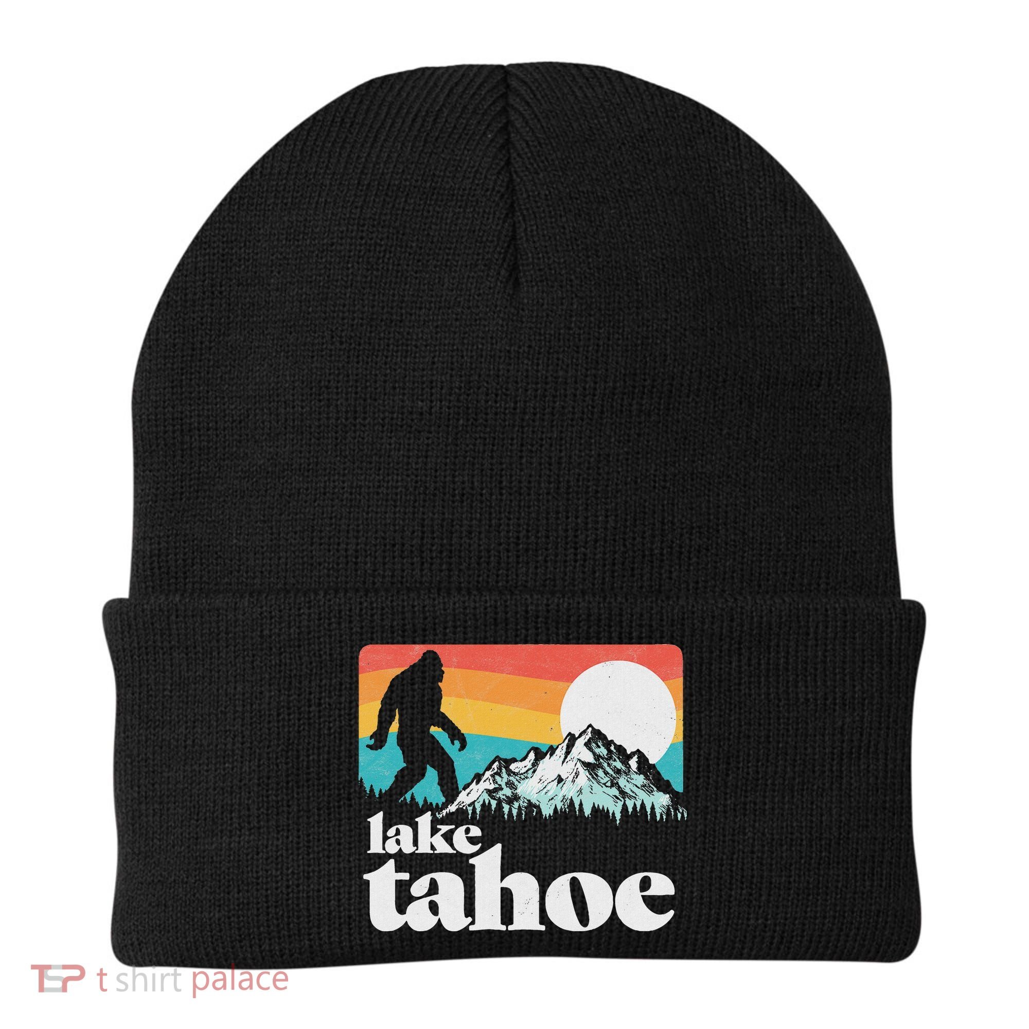 Lake Tahoe Retro Bigfoot Mountains Beanie