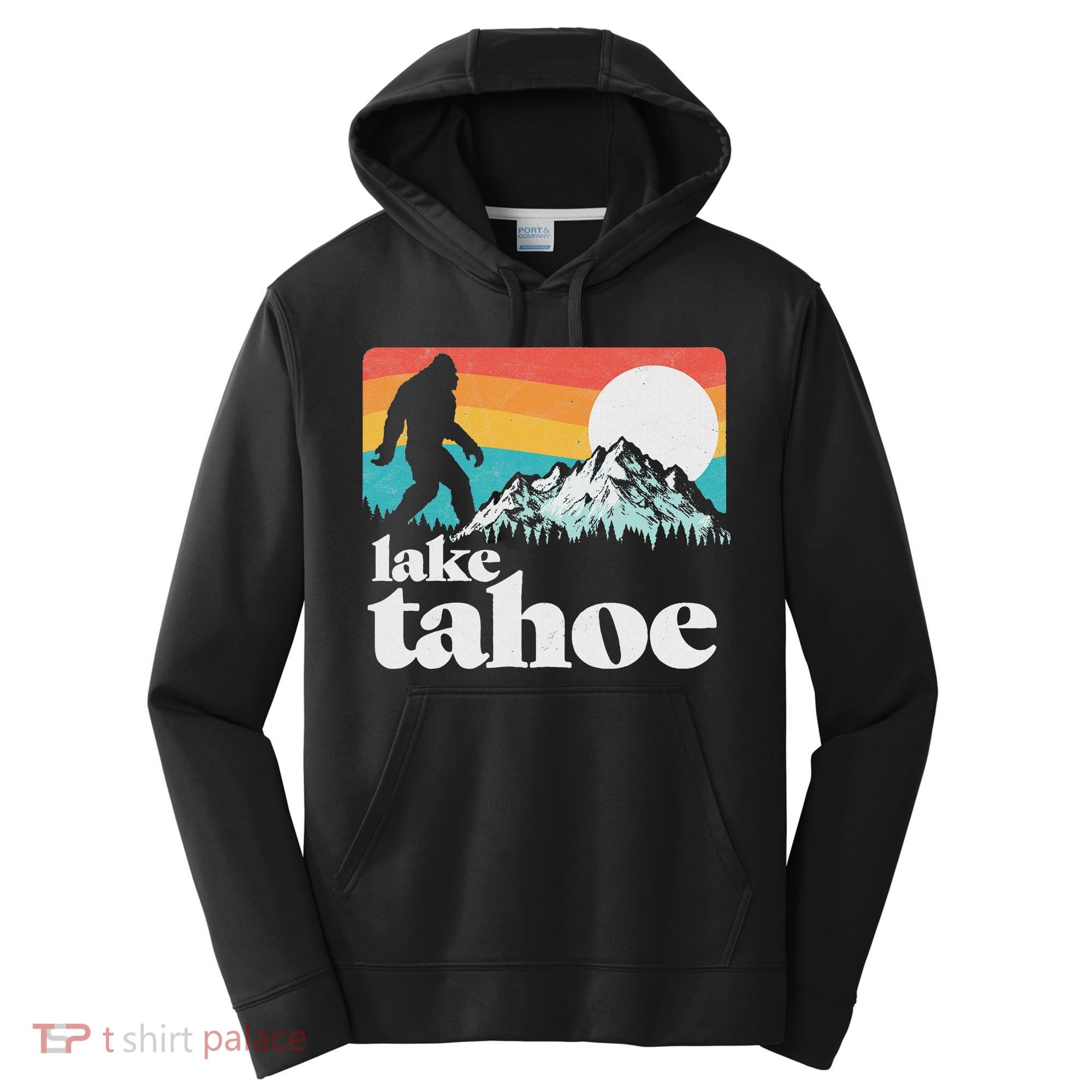 Lake Tahoe Retro Bigfoot Mountains Performance Fleece Hoodie