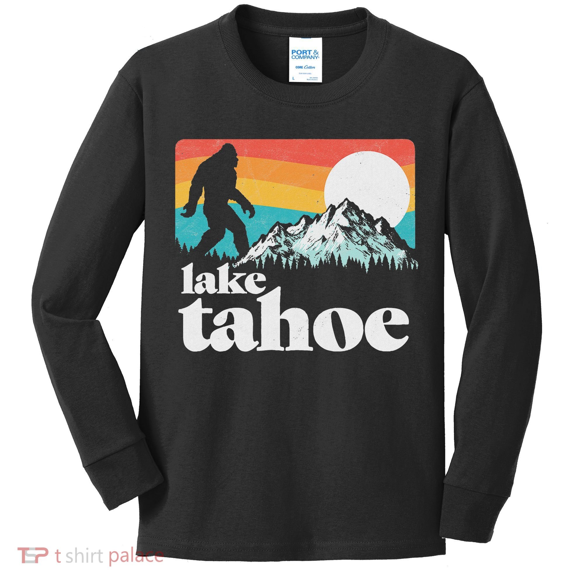 Lake Tahoe Retro Bigfoot Mountains Kids Long Sleeve Shirt