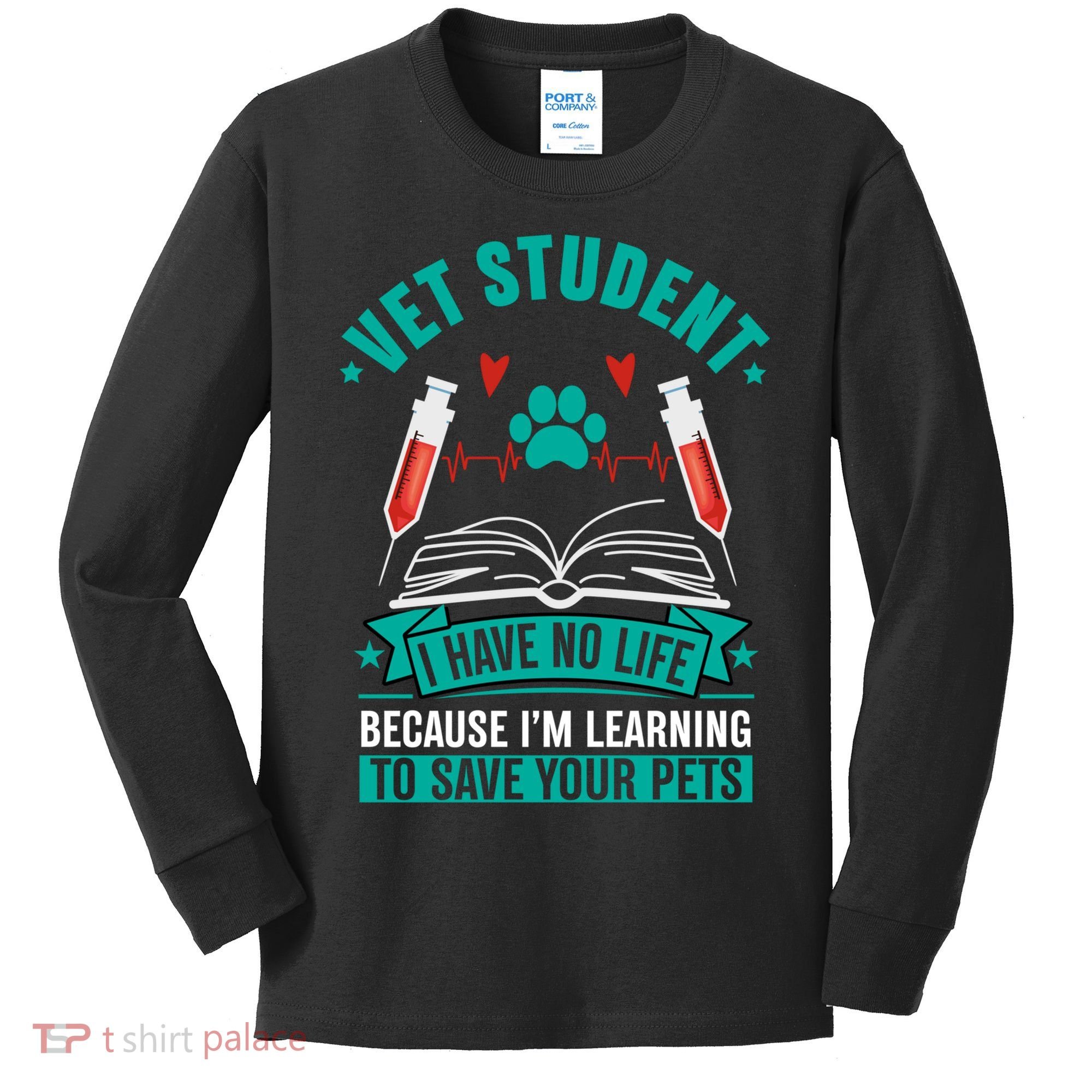 Learning To Save Pets Funny Vet Tech Veterinarians Student Cute Gift Kids Long Sleeve Shirt