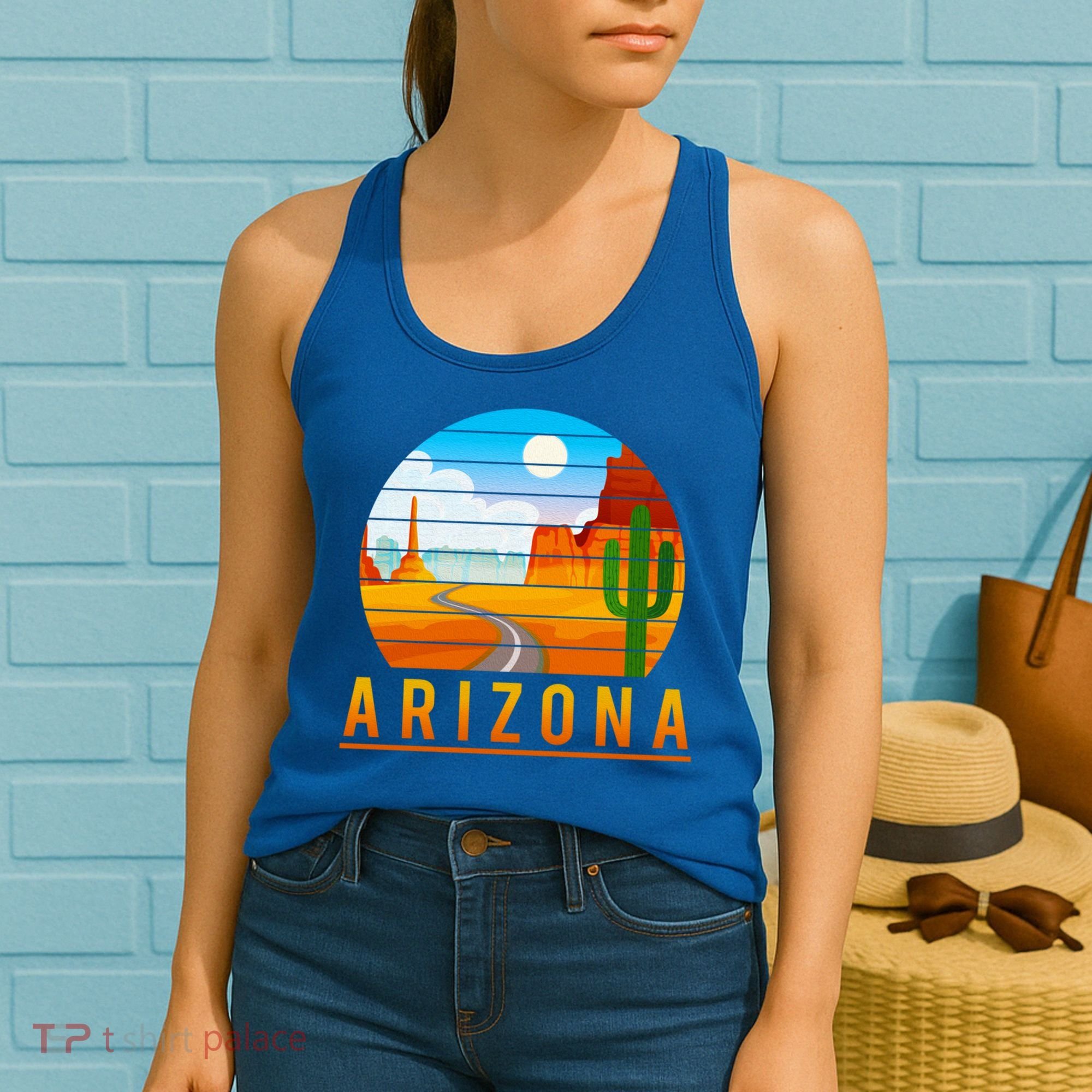Love The State Of Arizona Desert Road And Saguaro Cactus Gift Women's Tank Top